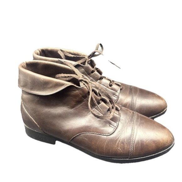Prima Royale Brown Leather Lace Up Ankle Boots Granny Booties Cottagecore Sz 8 - Picture 1 of 12